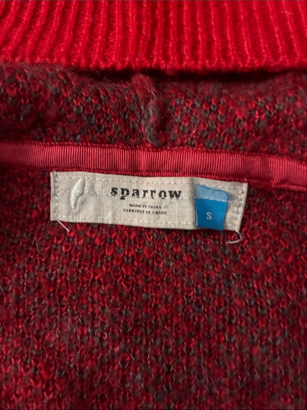 Anthropologie Sparrow Maraschino Red Floral Wool Hooded Cardigan - Picture 4 of 8